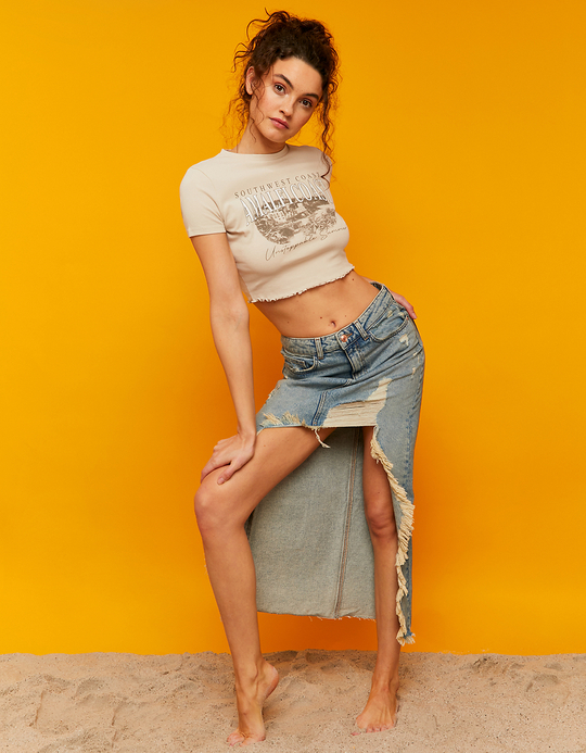TALLY WEiJL, Gonna di Jeans a Vita Alta con Strappi for Women