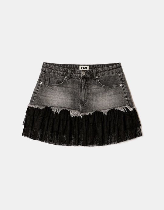 TALLY WEiJL, Schwarzer Denim-Minirock mit Spitzenbesatz for Women