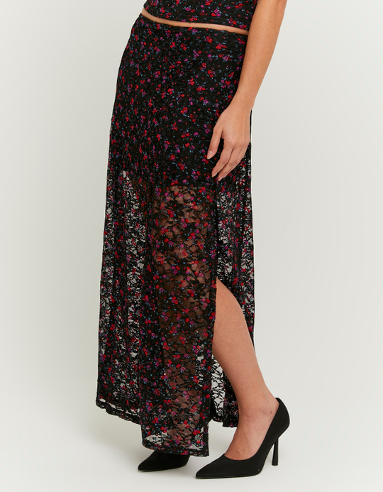 TALLY WEiJL, Jupe Longue En Dentelle Noire À Fleurs Rouges for Women