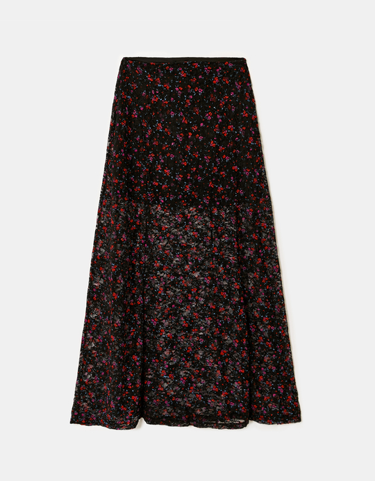 TALLY WEiJL, Jupe Longue En Dentelle Noire À Fleurs Rouges for Women