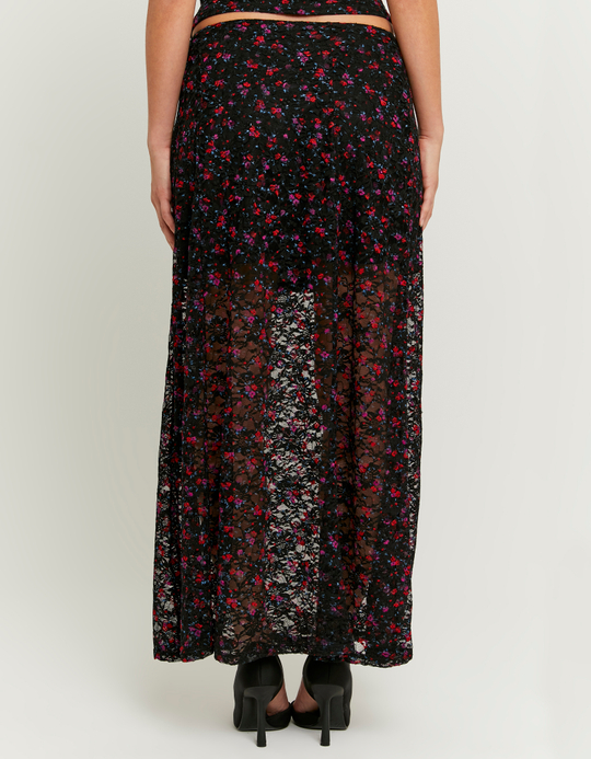 TALLY WEiJL, Jupe Longue En Dentelle Noire À Fleurs Rouges for Women