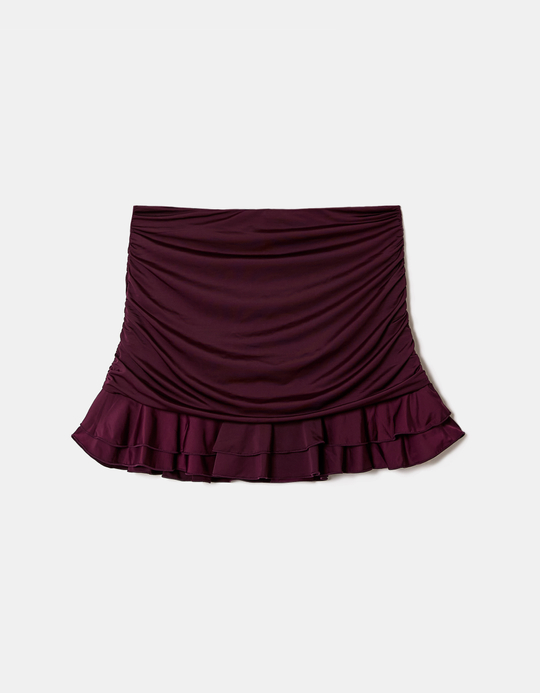 TALLY WEiJL, Burgundy Mini Skirt with Ruffles for Women