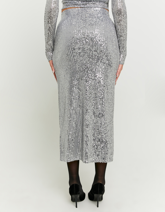 TALLY WEiJL, Sequined Maxi Skirt with Slit for Women