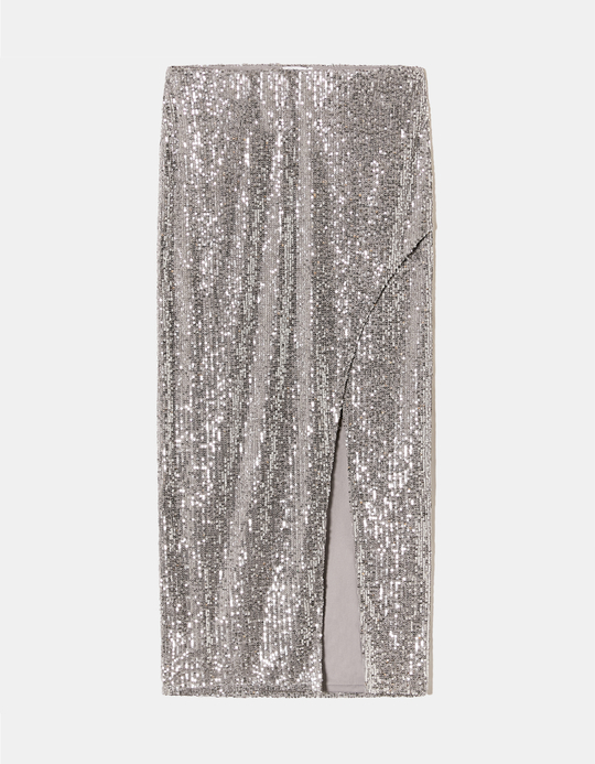 TALLY WEiJL, Sequined Maxi Skirt with Slit for Women