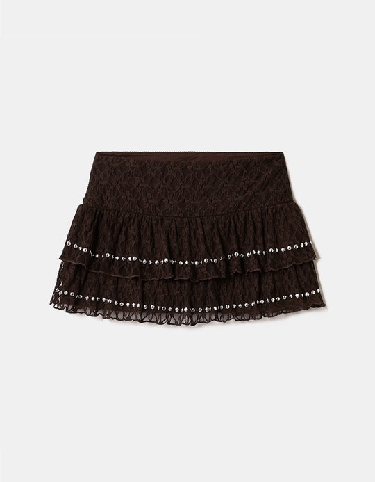 TALLY WEiJL, Brauner Spitzen Mini Skort for Women