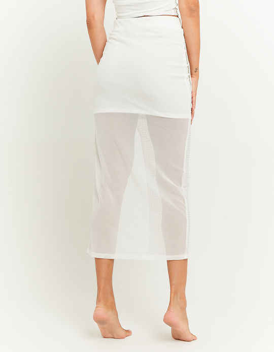 TALLY WEiJL, White Mesh Maxi Skirt with Strass for Women