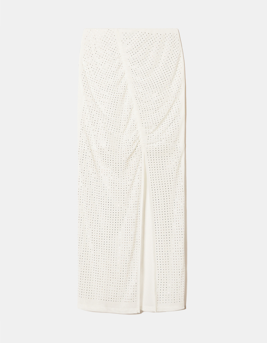 TALLY WEiJL, White Mesh Maxi Skirt with Strass for Women