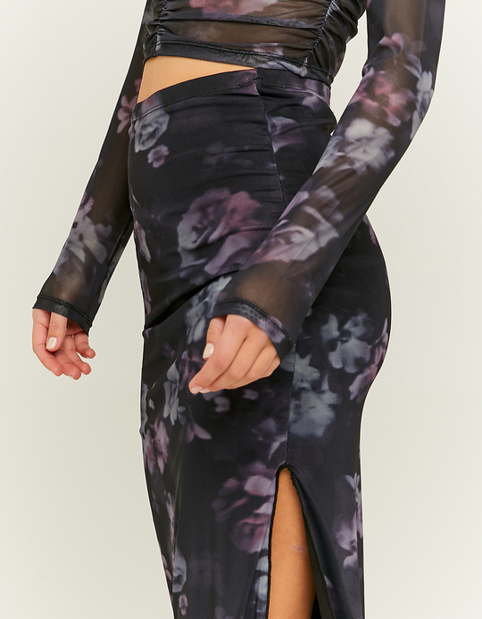 TALLY WEiJL, Jupe midi en mesh à fleurs noires for Women
