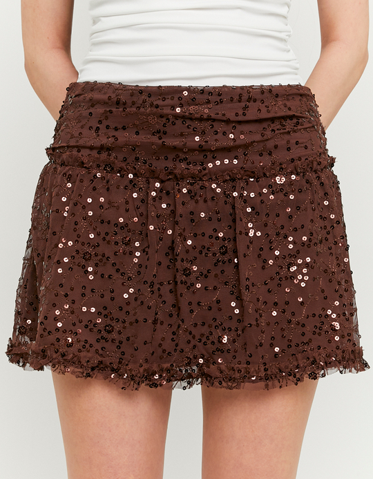 TALLY WEiJL, Brown Sequined Mini Skirt for Women
