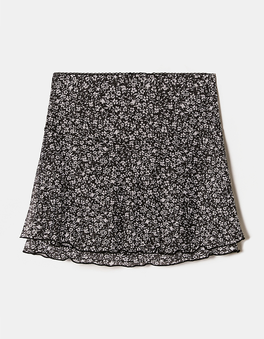 TALLY WEiJL, Mini Jupe en Mesh Noire Imprimé Floral for Women