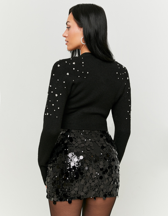 TALLY WEiJL, Mini Jupe Noire avec Grands Sequins for Women