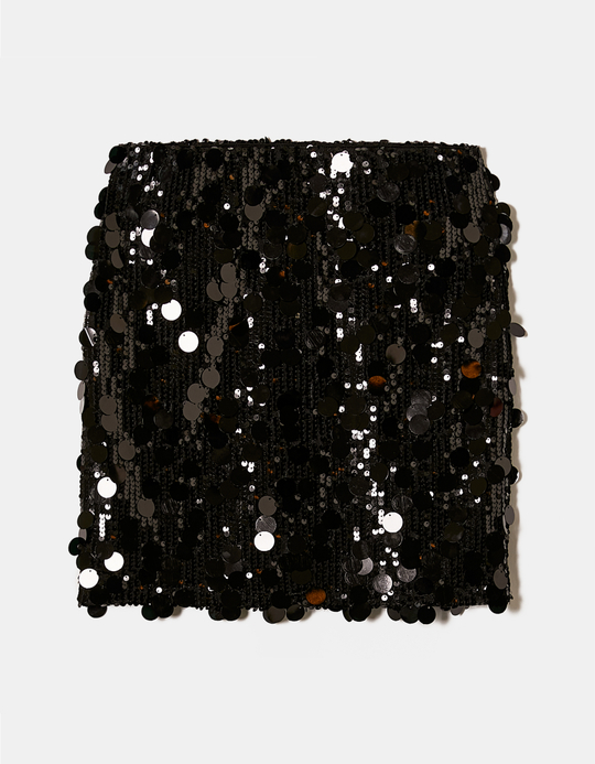 TALLY WEiJL, Black Sequined Mini Skirt with Maxi Paillettes for Women