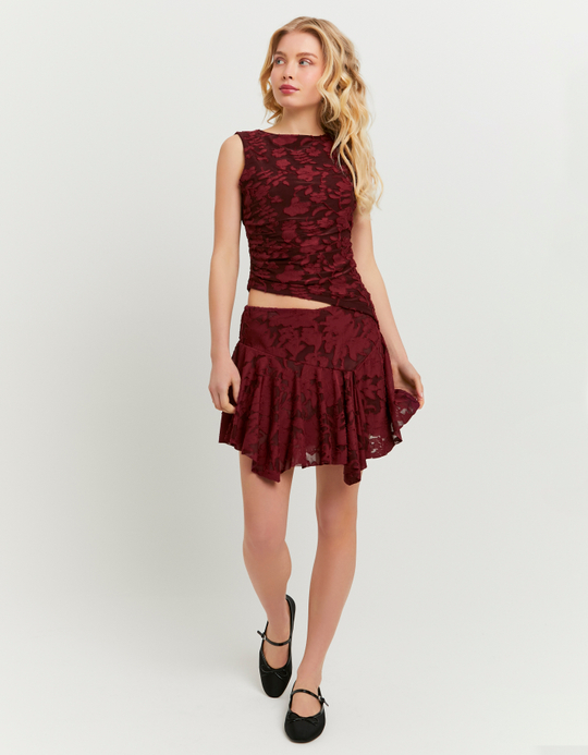 TALLY WEiJL, Burgundy Floral Mini Skirt for Women