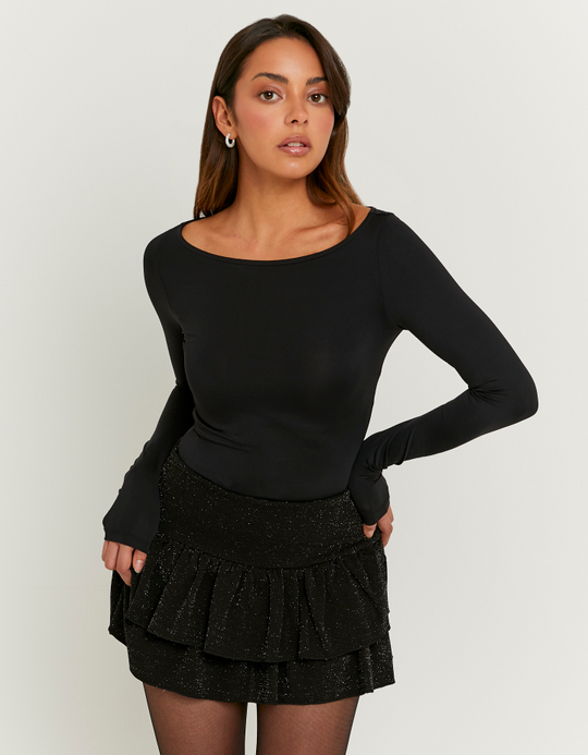 TALLY WEiJL, Black Lurex Skort with Ruffles for Women