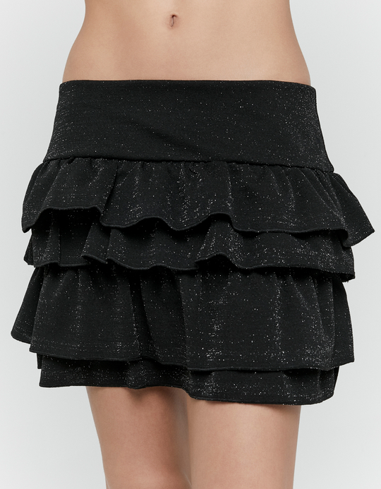 TALLY WEiJL, Schwarzer Shimmer-Hosenrock aus Lurex mit Rüschen for Women