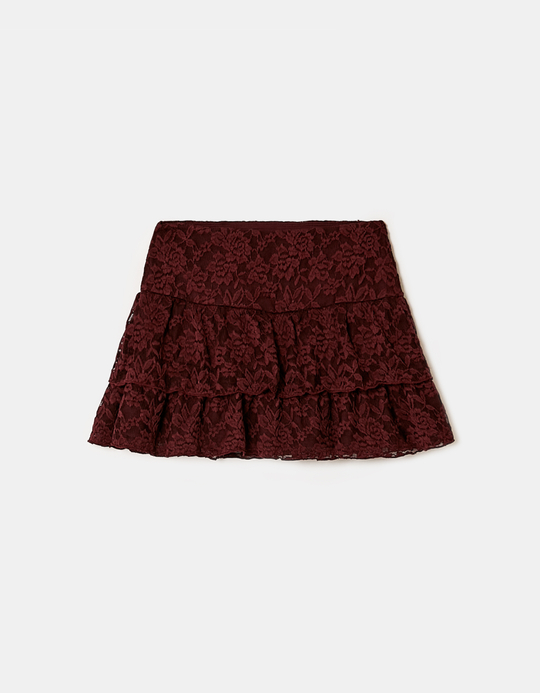 TALLY WEiJL, Burgundy Lurex Skort with Ruffles for Women