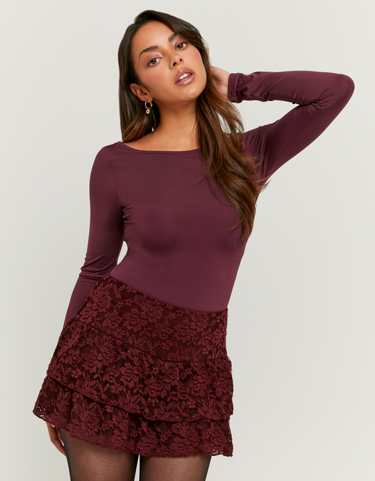 TALLY WEiJL, Burgundy Lurex Skort with Ruffles for Women