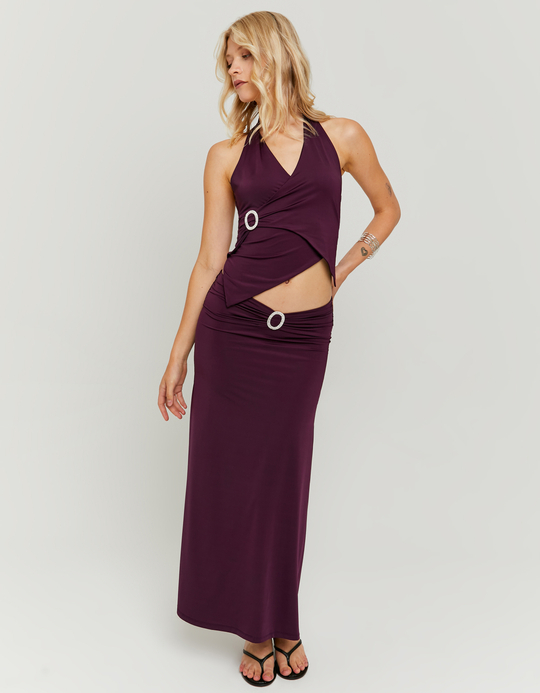 TALLY WEiJL, Purple long skirt with buckle in strass for Women