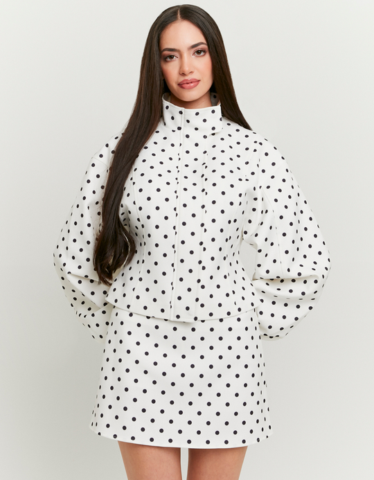 TALLY WEiJL, White Mini Skirt with Black Polka Dots for Women