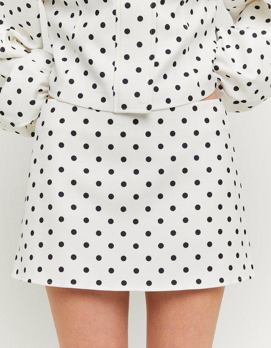 TALLY WEiJL, White Mini Skirt with Black Polka Dots for Women