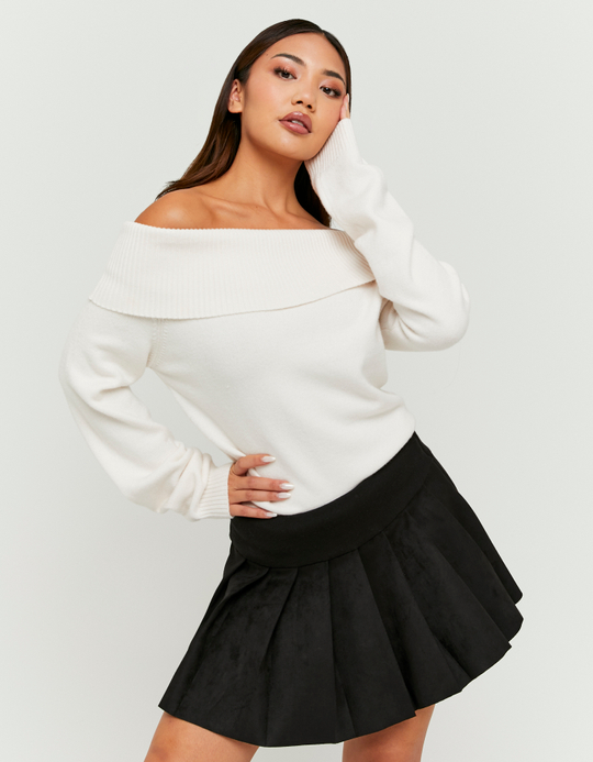 TALLY WEiJL, Black Suede Pleated Skort for Women