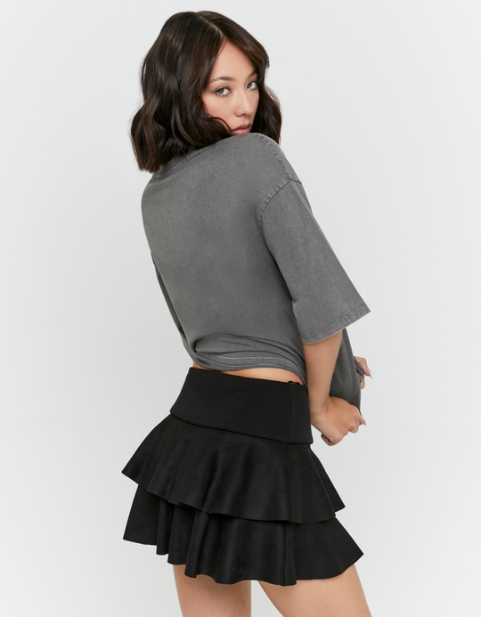 TALLY WEiJL, Black Ruffle Mini Skort for Women