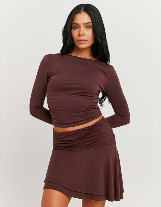 TALLY WEiJL, Burgundy Asymmetric Mini Skirt for Women