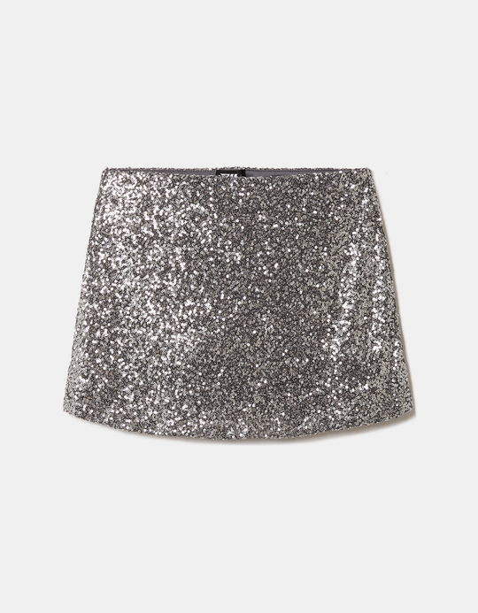TALLY WEiJL, Silberner figurbetonter Minirock mit Pailletten for Women