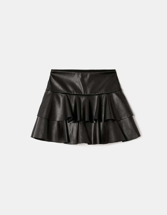 TALLY WEiJL, Black Faux Leather Mini Skort with Ruffles for Women