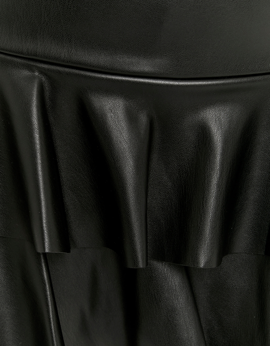 TALLY WEiJL, Black Faux Leather Mini Skort with Ruffles for Women
