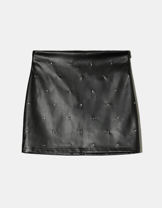 TALLY WEiJL, Schwarzer Kunstleder Minirock mit Nieten for Women