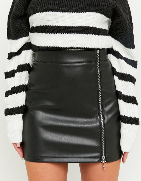 TALLY WEiJL, Black Faux Leather Zipped Mini Skirt for Women