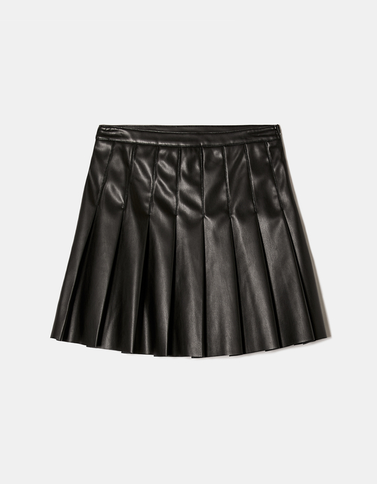TALLY WEiJL, Black Pleated Faux Leather Mini Skirt for Women