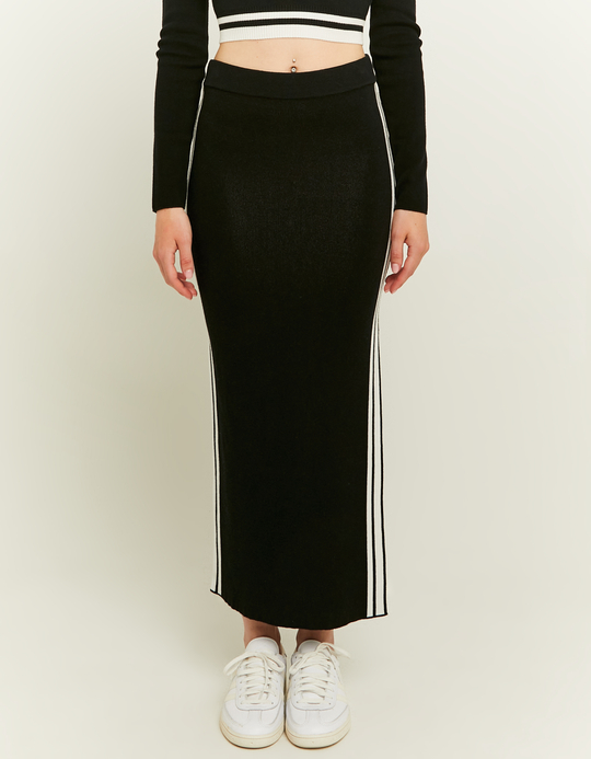 TALLY WEiJL, Black Long Knit Skirt with Varsity Details for Women