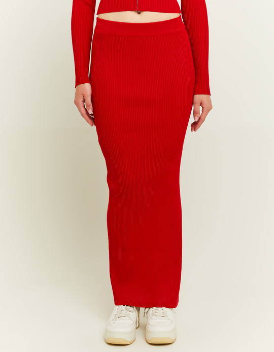 TALLY WEiJL, Red Long Knit Skirt with Slit for Women