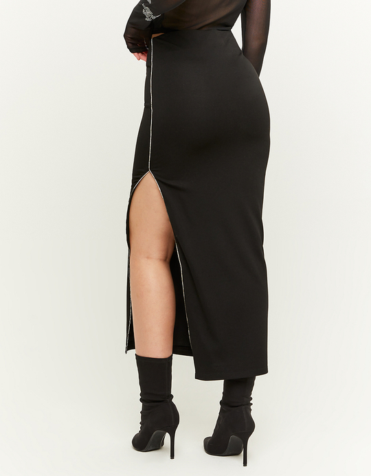 TALLY WEiJL, Black Midi Skirt with Slit and Strass for Women