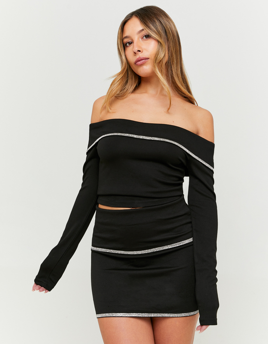 TALLY WEiJL, Black Party Mini Skirt with Strass Details for Women