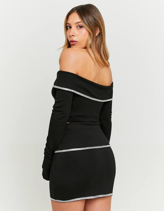 TALLY WEiJL, Black Party Mini Skirt with Strass Details for Women