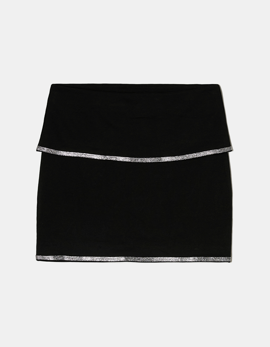 TALLY WEiJL, Black Party Mini Skirt with Strass Details for Women