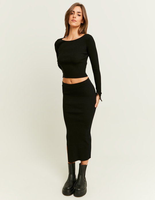 TALLY WEiJL, Schwarzer Midi Strick-Rock for Women
