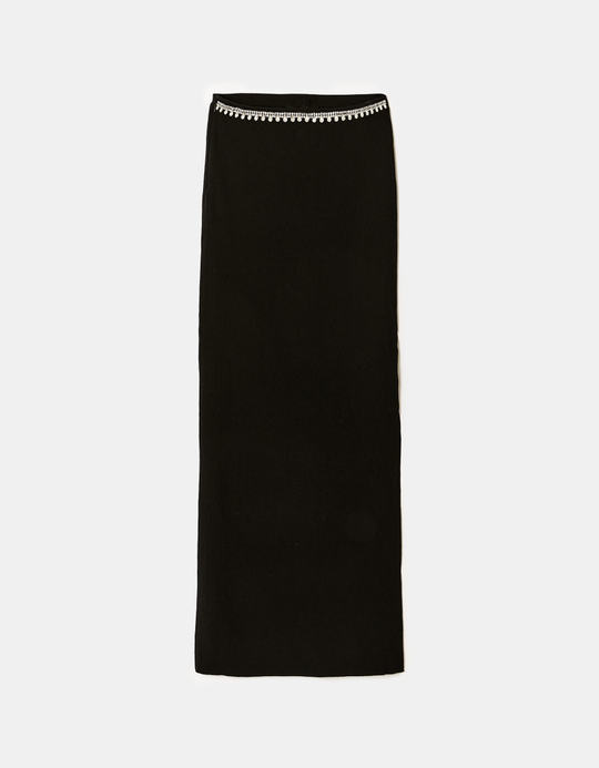 TALLY WEiJL, Black Rhinestone Knit Skirt for Women