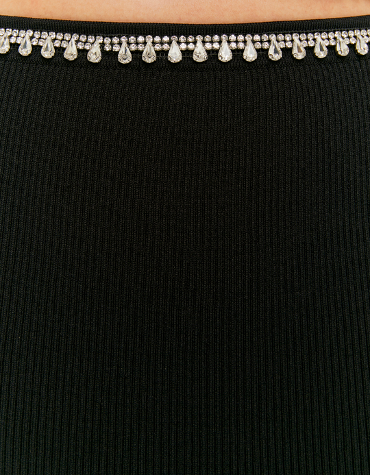 TALLY WEiJL, Black Rhinestone Knit Skirt for Women