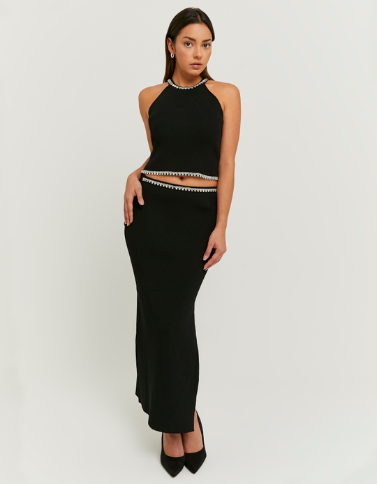 TALLY WEiJL, Black Rhinestone Knit Skirt for Women