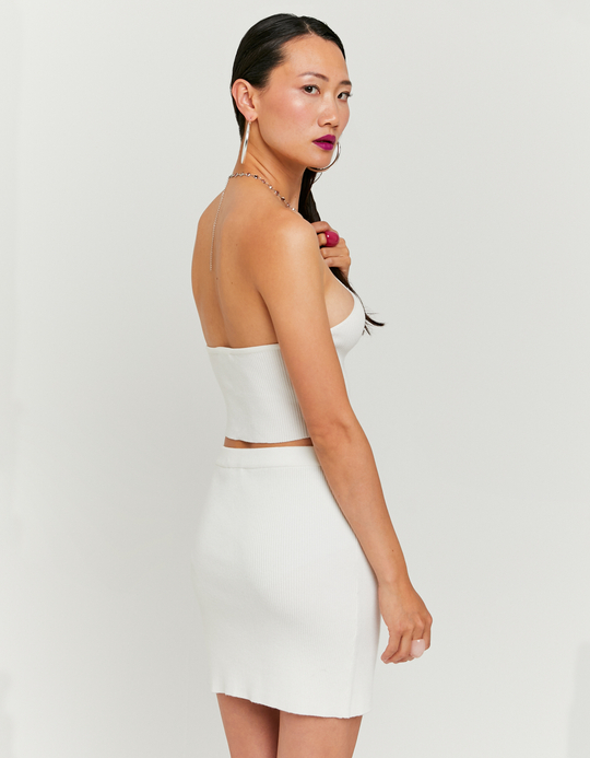 TALLY WEiJL, White Knitted skirt with Rhinestones Belt for Women