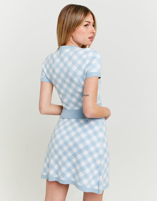 TALLY WEiJL, Jupe en Maille Blanche et Bleue à Imprimé Vichy for Women