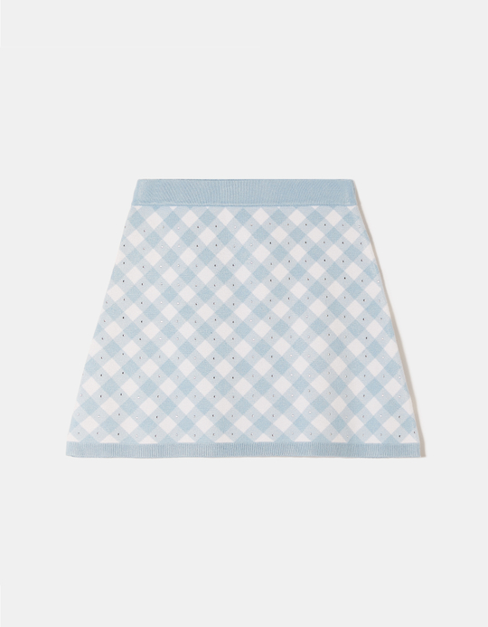 TALLY WEiJL, Jupe en Maille Blanche et Bleue à Imprimé Vichy for Women