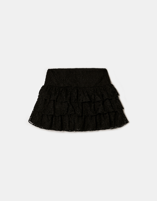 TALLY WEiJL, Black Mini Skort with Lace Ruffles for Women