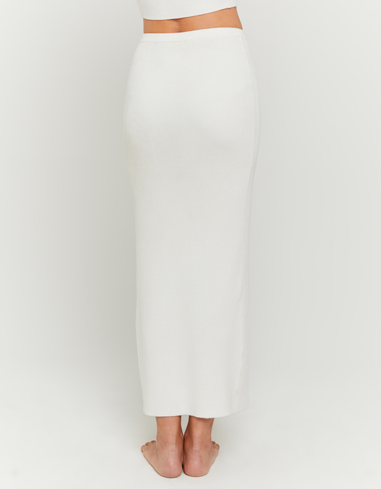 TALLY WEiJL, White Knitted long skirt with Buckle for Women