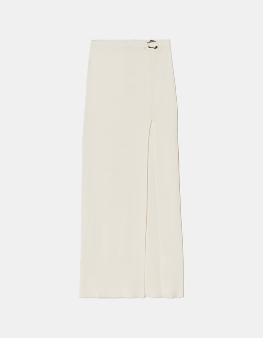 TALLY WEiJL, White Knitted long skirt with Buckle for Women