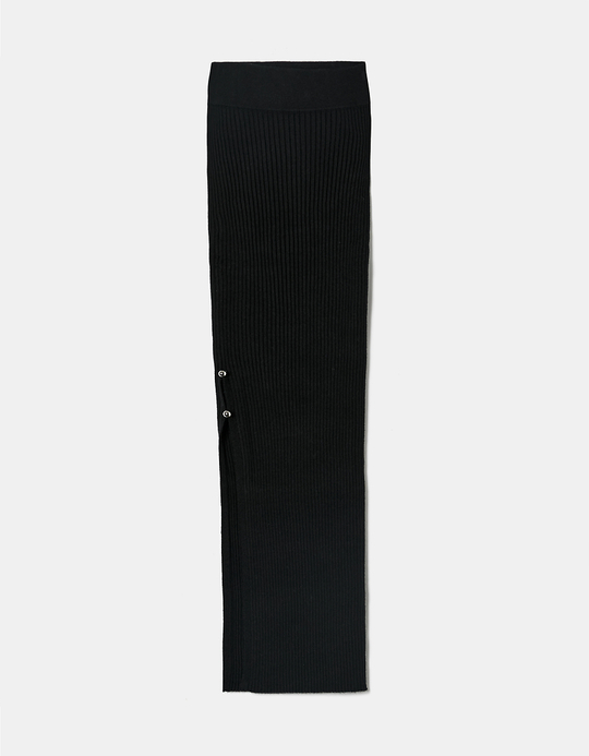 TALLY WEiJL, Black Ribbed Midi Skirt with Slit for Women